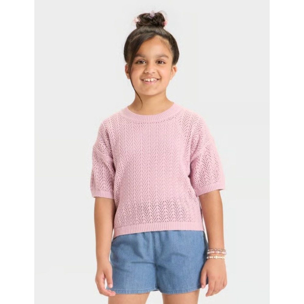 NWT Girls Cat & Jack lavender Short Sleeve Knit Sweater Size XS 4/5